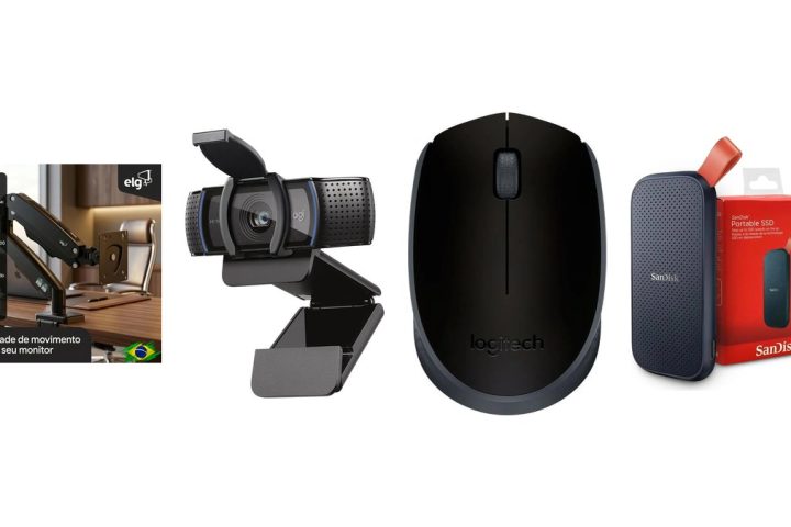 Must have para home office: Suporte articulado, Webcam Full HD, Mouse sem fio, SSD portátil