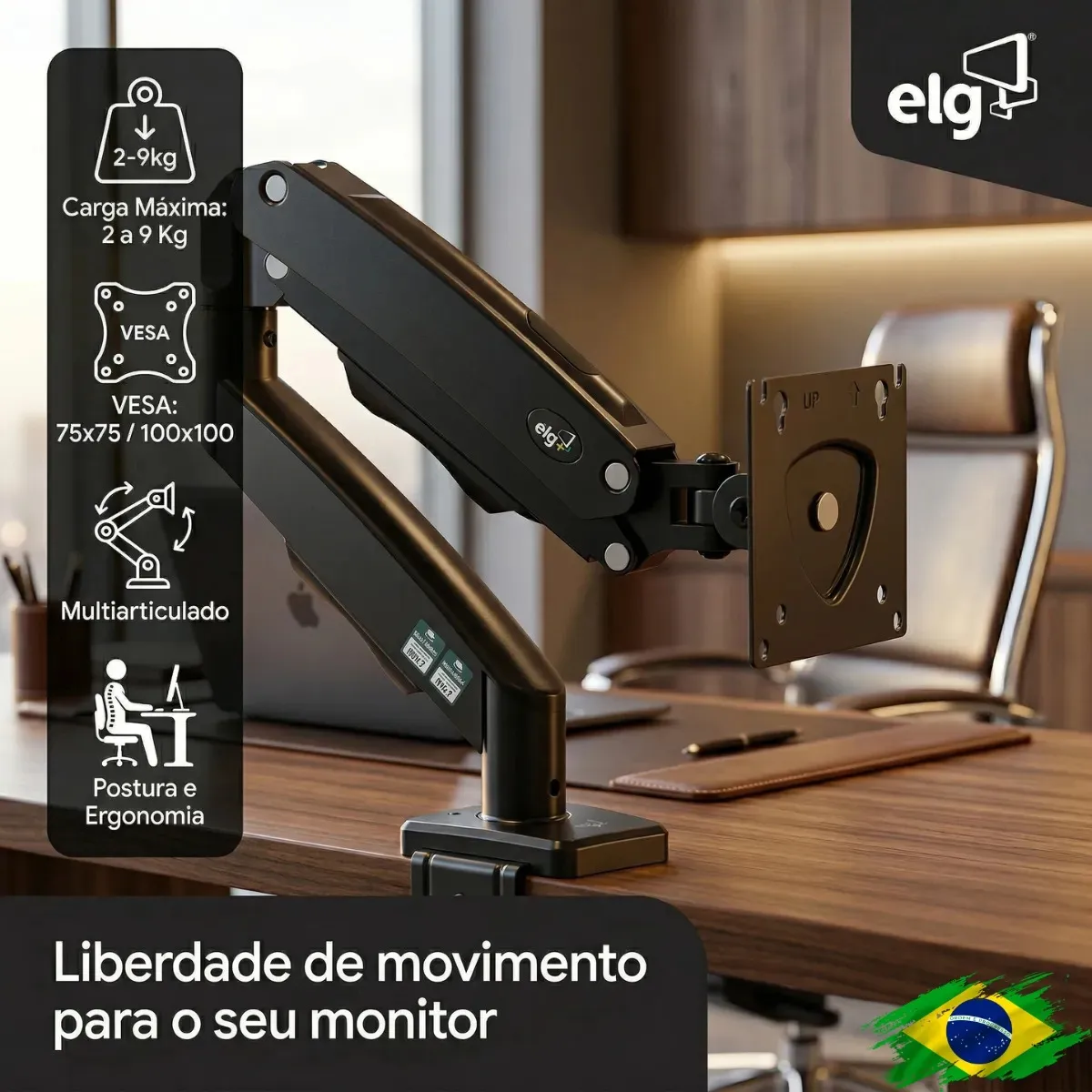 Suporte articulado de monitor ELG F80N com pistão a gás