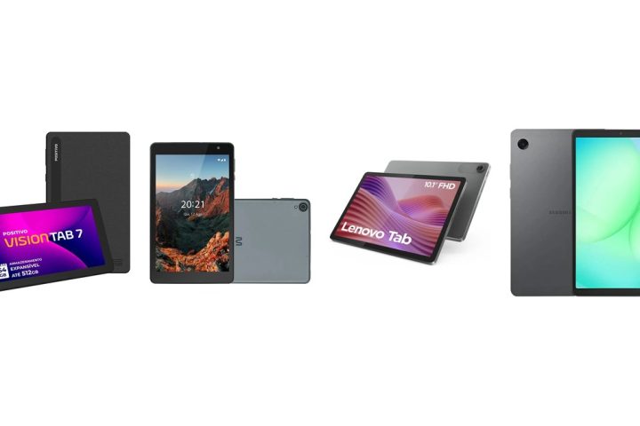 Montagem com tablets Positivo Vision Tab 7, Multi M8, Lenovo Tab 10 e Samsung Galaxy Tab A11