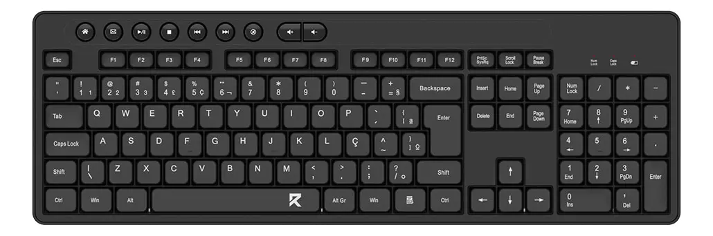 Teclado Bk-7094 Pt Office Membrana Sem Fio 2,4ghz Full Size Low Profile Preto Redragon