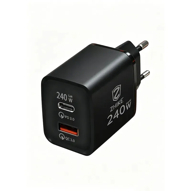 Carregador Parede 240W Turbo GaN Dual Porta USB-C USB-A Super Rápido Bivolt Preto Fosco