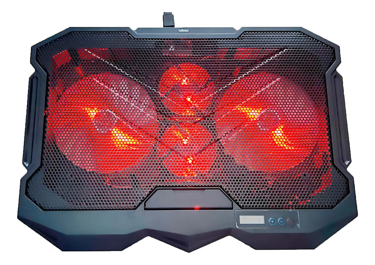 Base Suporte 4 Coolers Fan Para Notebook Com Visor Letron Cor Preto Cor do LED Vermelho