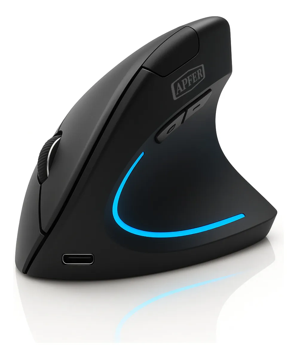 Mouse Vertical Ergonômico Sem Fio Recarregável Bluetooth e USB 2.4G – RGB, Silencioso, DPI Ajustável, Reduz Tensão no Pulso, Portátil e Conf