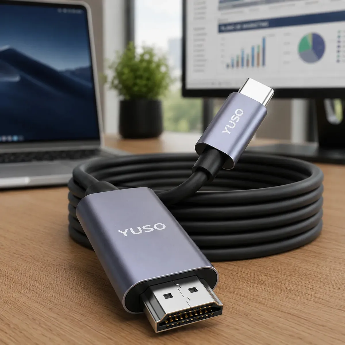 Cabo Usb-c Para Hdmi Adaptador Conversor 4k 30hz Tipo C 2m Monitor E Tv Para Macbook Notebook Celular Macho - Yuso