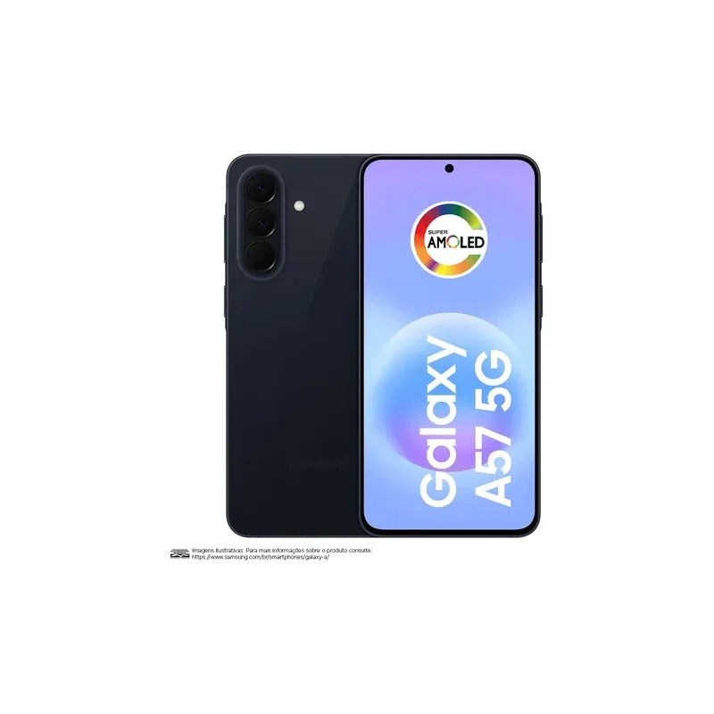 Samsung Galaxy A57 5G na cor azul escuro, foto do catálogo do Mercado Livre