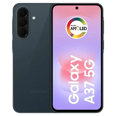 Samsung Galaxy A37 5G azul-escuro, de frente e de costas