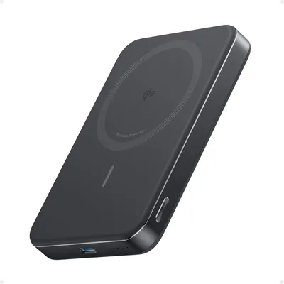 Power bank Anker MagGo 10.000 mAh preto, com o círculo magnético na face