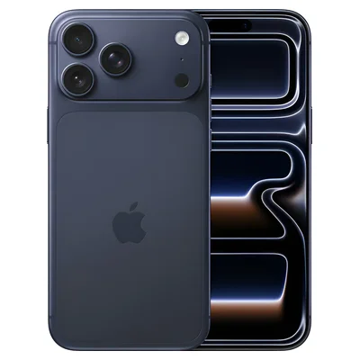 Apple iPhone 17 Pro Max azul-profundo, de costas e de frente