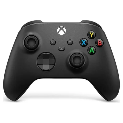 Controle Xbox sem fio preto, modelo Carbon Black, visto de frente