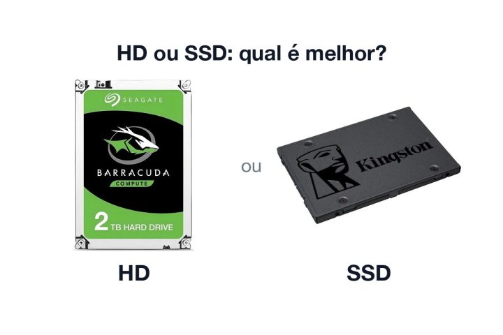 HD Seagate BarraCuda e SSD Kingston A400 lado a lado, com o texto HD ou SSD: qual é melhor?