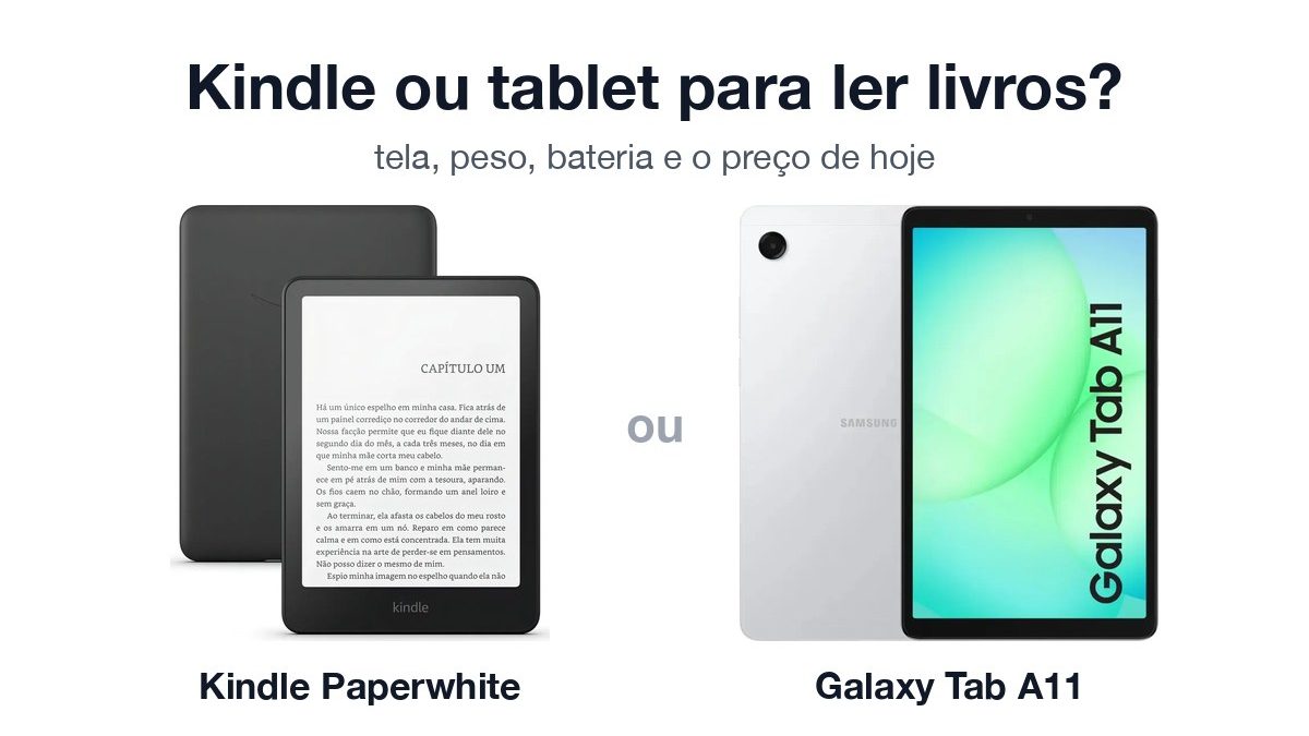 Kindle Paperwhite e Galaxy Tab A11 lado a lado