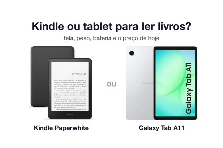 Kindle Paperwhite e Galaxy Tab A11 lado a lado
