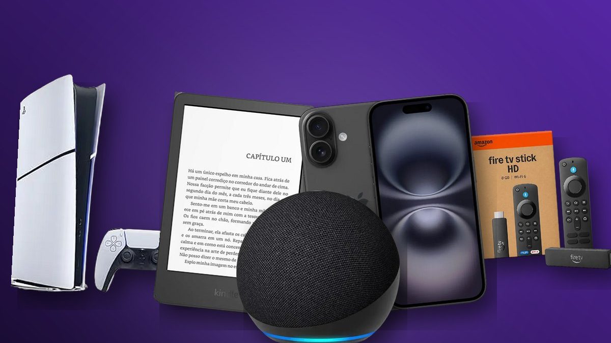 Echo Dot, Kindle, iPhone 16, PlayStation 5 e Fire TV Stick HD, ofertas de tecnologia da Mega Oferta Prime 2026