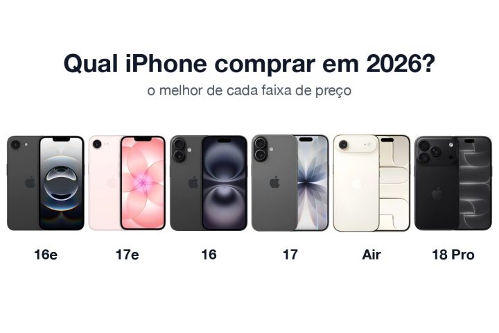 iPhone 16e, 17e, 16, 17, Air e 18 Pro lado a lado