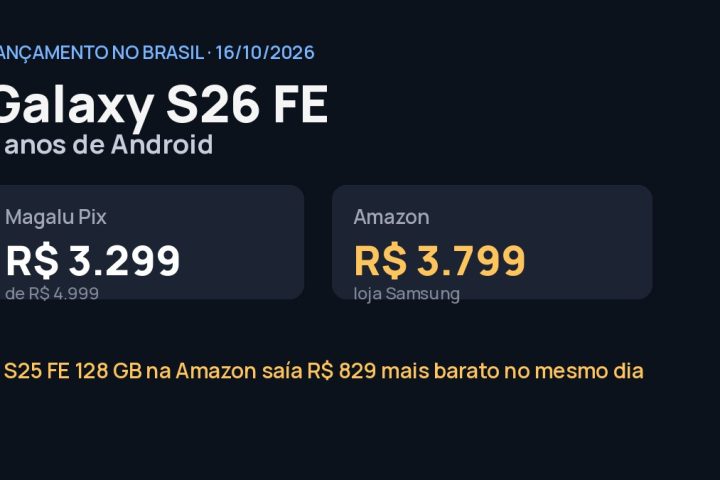 Samsung Galaxy S26 FE, Galaxy S25 FE e Galaxy A57 lado a lado