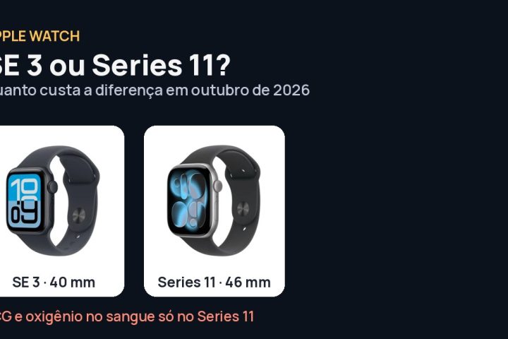 Apple Watch SE 3 e Apple Watch Series 11 lado a lado com o título SE 3 ou Series 11 qual comprar