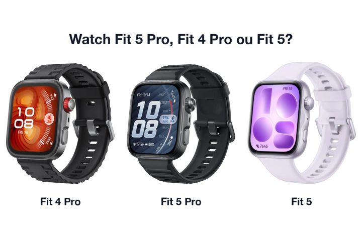 Huawei Watch Fit 4 Pro, Watch Fit 5 Pro e Watch Fit 5 lado a lado