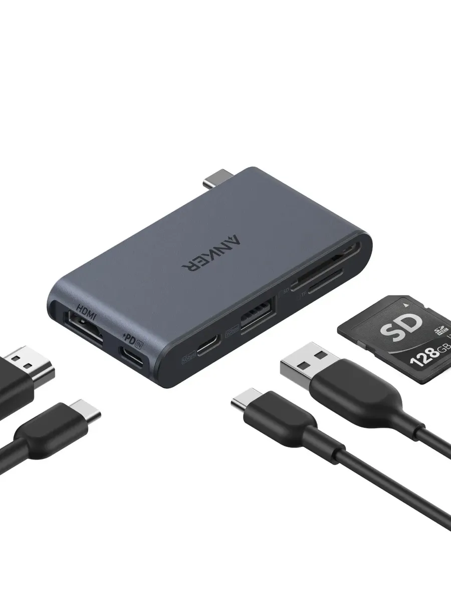Hub Usb C 6 Portas Em 1 Anker Nano Adaptador Multiporta Ultracompacto 36g, USB-C 10Gbps, HDMI 4K@60Hz, Até 85W, USB-A 5Gbps, Leitor SD/TF, C