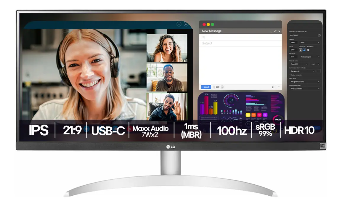 Monitor LG UltraWide 29WQ600B de 29 polegadas formato 21:9