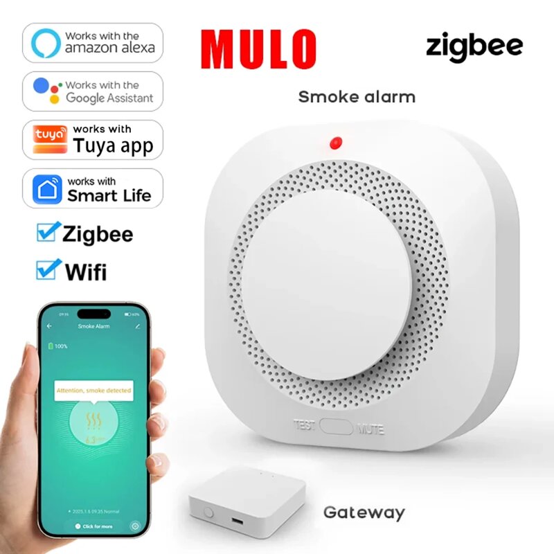 Detector de fumaça Zigbee Tuya