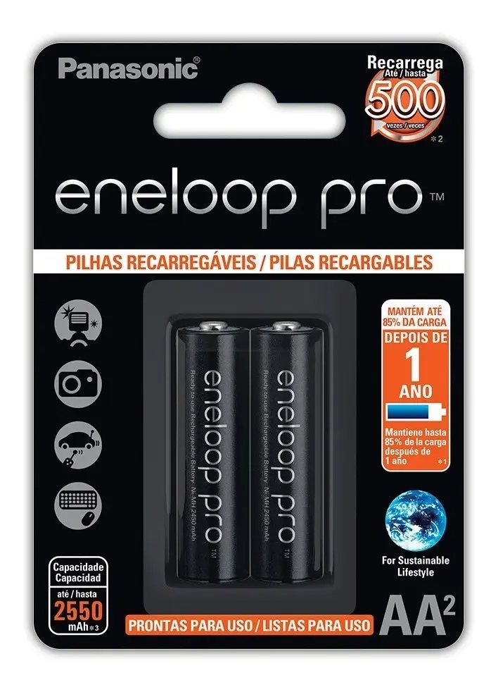 Panasonic Eneloop Pro AA 2550 mAh com 2: a que menos descarrega parada