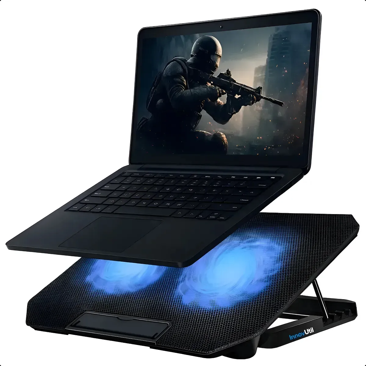 Base com 2 coolers e ligação USB: para notebook que esquenta no colo ou no jogo