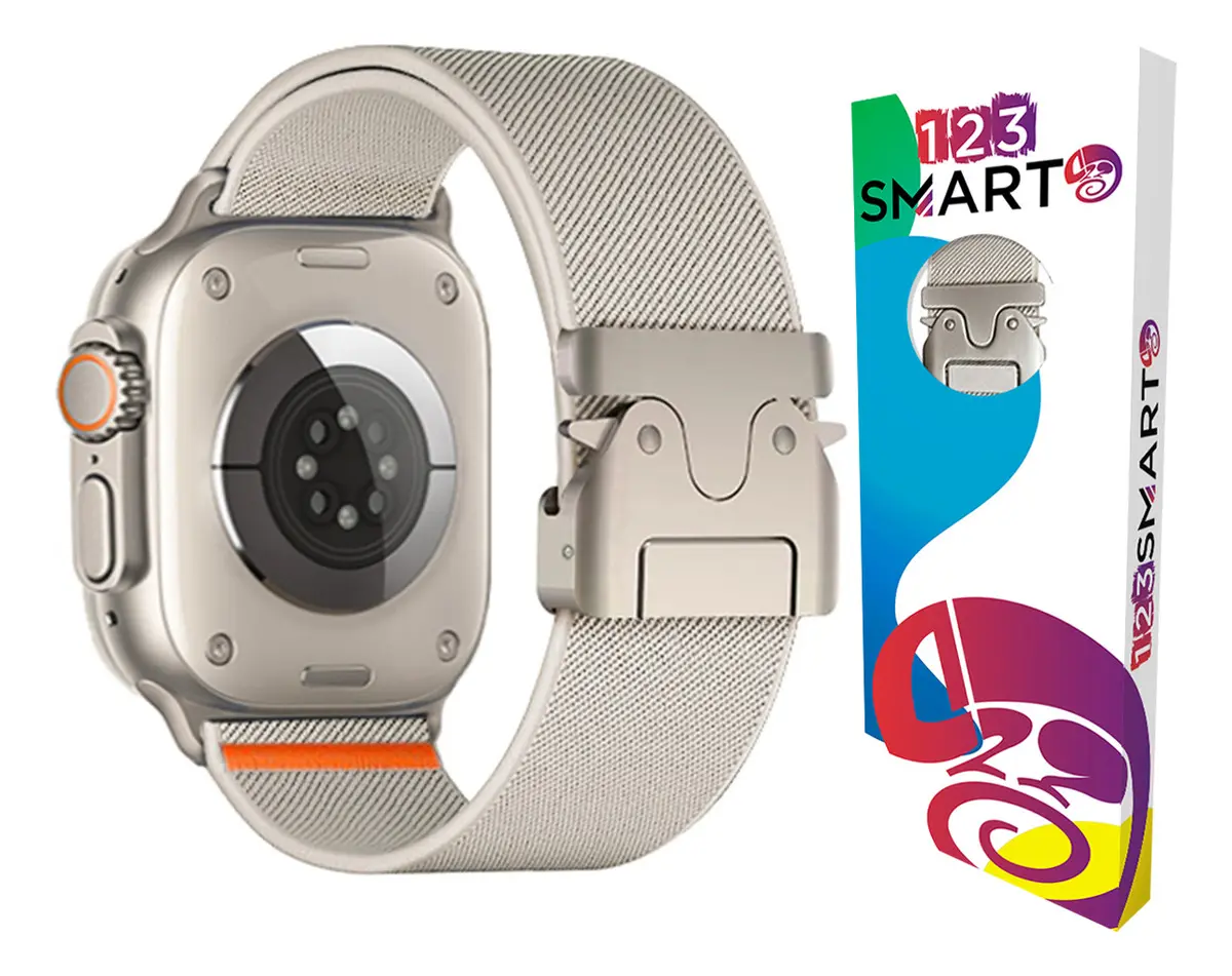 Pulseira de Náilon 123Smart com Fecho de Aço para Apple Watch Ultra 1 2 3 4 49mm Iwatch 1 ao 12 44mm 45mm 46mm Cor Starlight