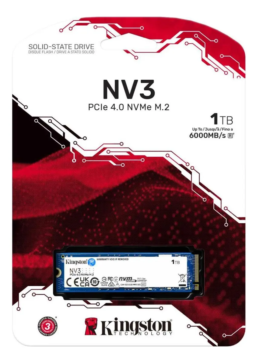 SSD Kingston NV3 1TB M.2 2280 PCIe 4.0 NVMe 6000 MB/s