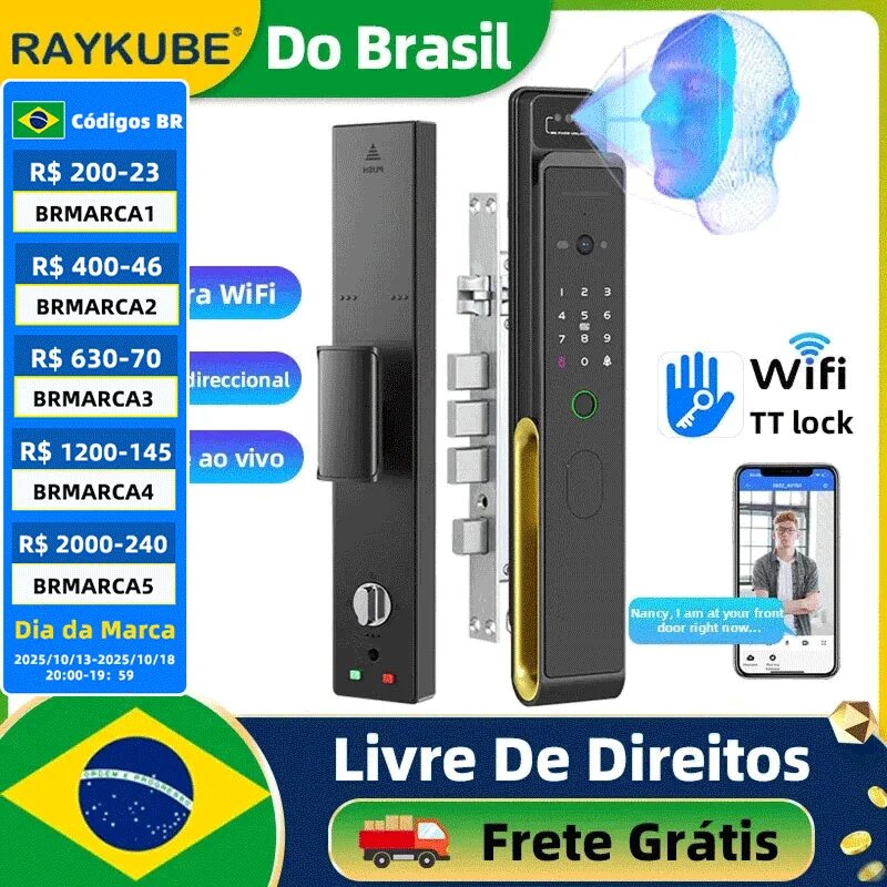 Fechadura digital RAYKUBE com reconhecimento facial 3D