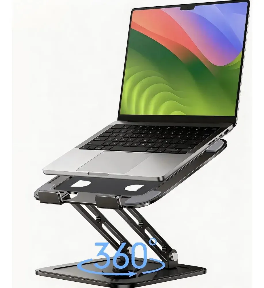 Suporte de metal com base giratória 360°: para quem vira a tela para outra pessoa