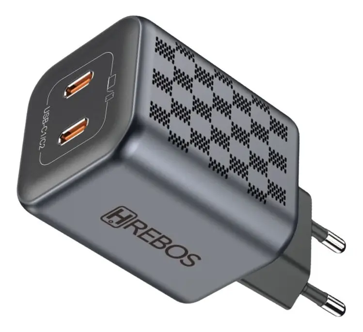 Carregador Turbo 45w Hrebos Dupla Entrada Usb-c Tipo-c Cor Preto