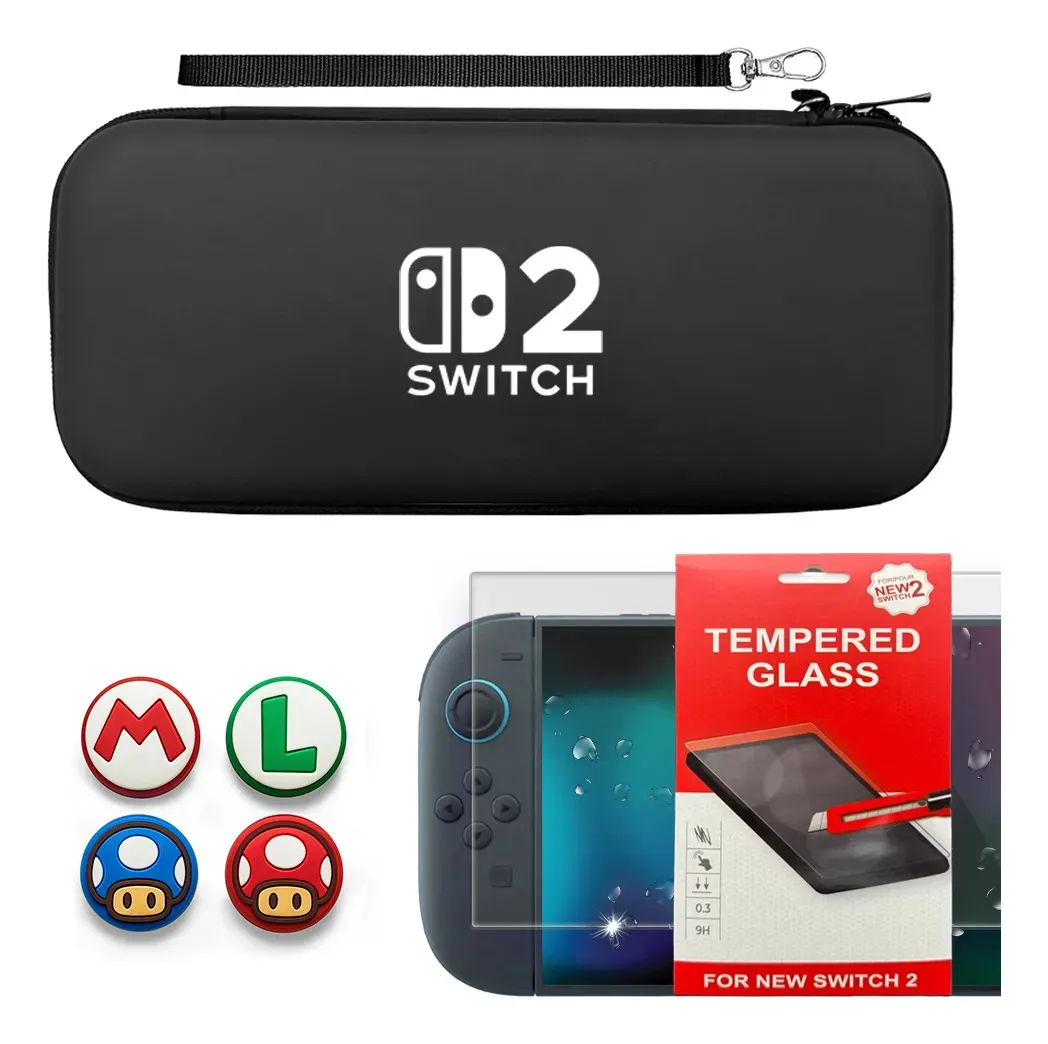 Estojo rígido para Switch 2 com película e 4 grips