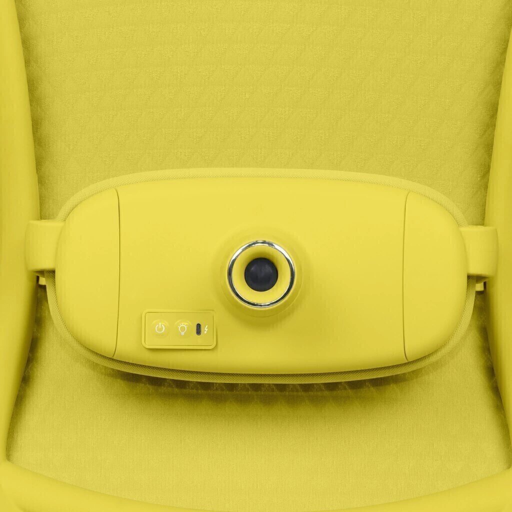 Massageador lombar DT3 Relax na cor Sunflower, amarelo, com um círculo no centro e três botões, foto do site da marca