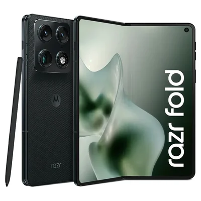 Motorola Razr Fold aberto, com a caneta Moto Pen Ultra