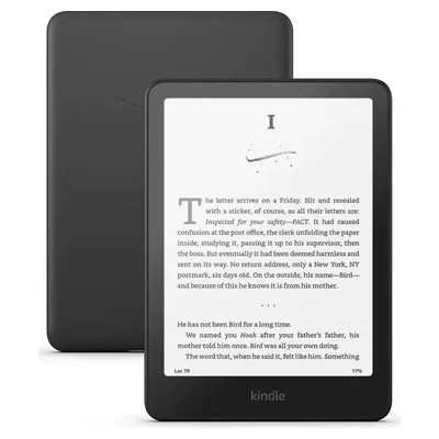 Kindle Paperwhite Signature Edition preto, de frente e de costas