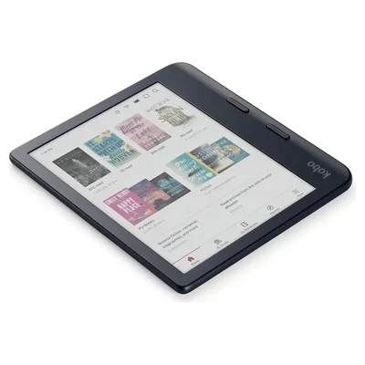 Kobo Libra Colour preto com capas coloridas de livros na tela