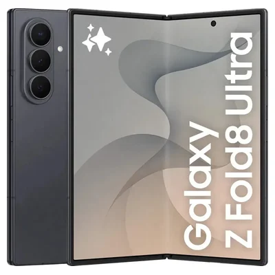 Samsung Galaxy Z Fold8 Ultra preto, aberto e fechado