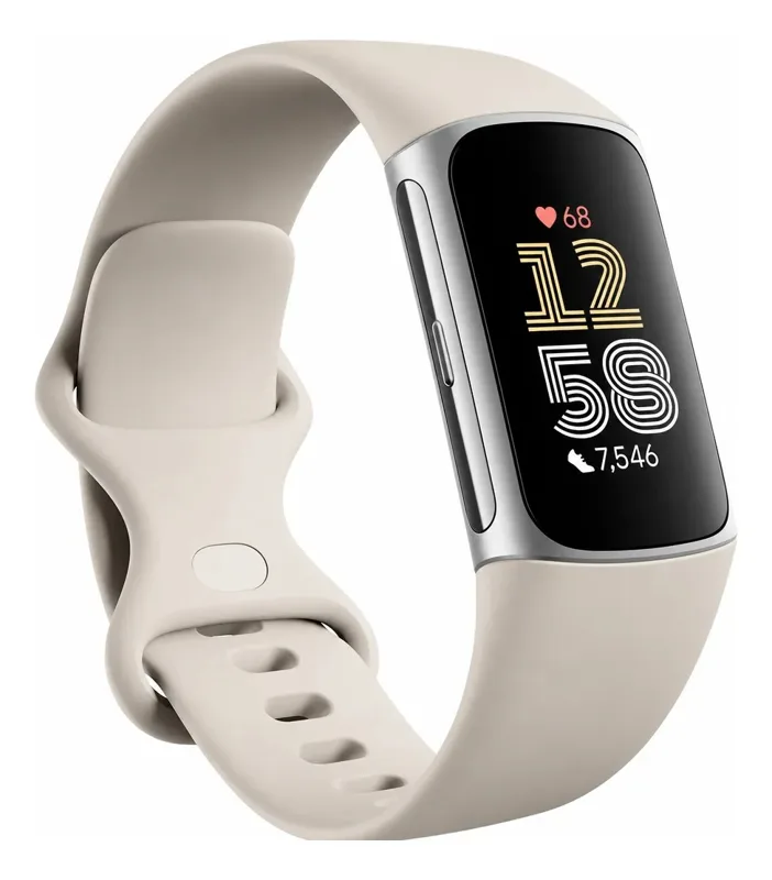 Fitbit Charge 6 com pulseira de silicone cor porcelana