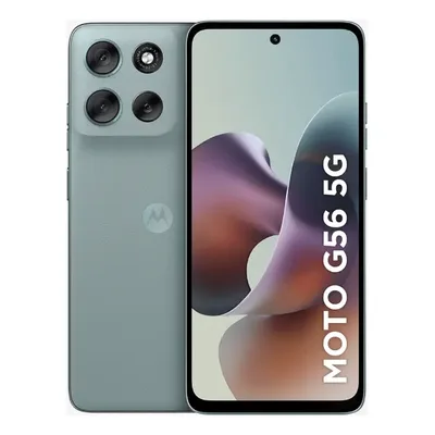Celular Motorola Moto G56 5G cinza, de frente e de costas, com a câmera dupla