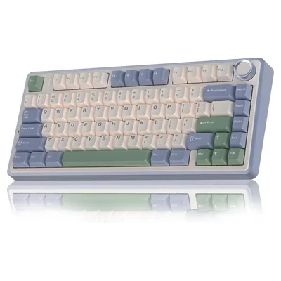 Teclado mecânico Aula F75 com teclas em azul, branco e verde