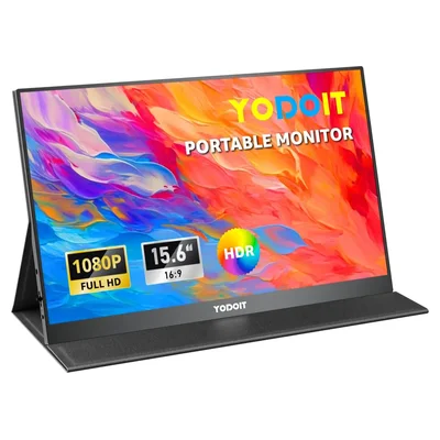 Monitor portátil Yodoit de 15,6 polegadas com capa que vira suporte