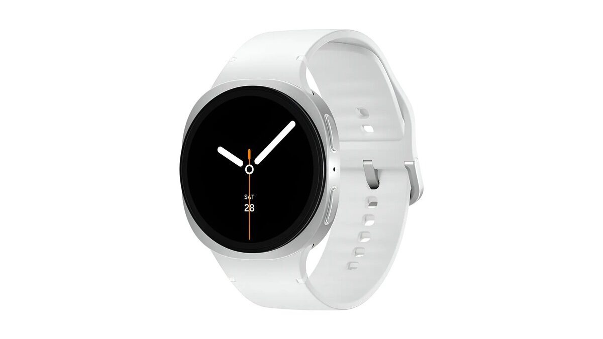 Galaxy Watch8 de 40 mm com caixa prata e pulseira branca, foto do catálogo MLB57845943 no Mercado Livre