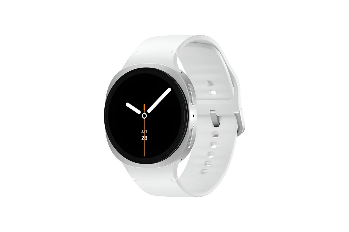 Galaxy Watch8 de 40 mm com caixa prata e pulseira branca, foto do catálogo MLB57845943 no Mercado Livre