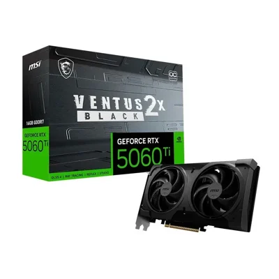 Placa de vídeo MSI GeForce RTX 5060 Ti Ventus 2X Black 16 GB com a caixa, foto de catálogo do Mercado Livre