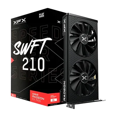 Placa de vídeo XFX Radeon RX 7600 SWFT210 8 GB com a caixa, foto de catálogo do Mercado Livre