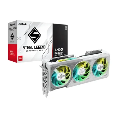 Placa de vídeo ASRock Radeon RX 9070 XT Steel Legend 16 GB branca com a caixa, foto de catálogo do Mercado Livre