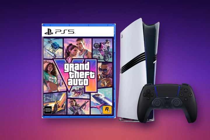 Caixa de GTA 6 para PS5 ao lado de um PS5 e de um controle DualSense preto