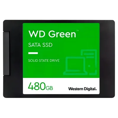 SSD WD Green de 480 GB da Western Digital, verde e preto, formato 2,5 polegadas