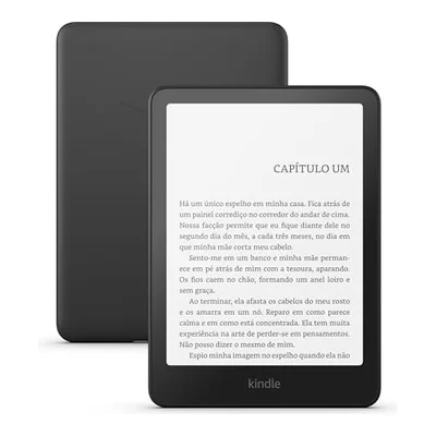 Kindle Paperwhite 2024 preto de 7 polegadas, de frente e de costas