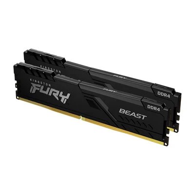 Dois pentes de memória Kingston FURY Beast DDR4 pretos, com dissipador e a palavra BEAST